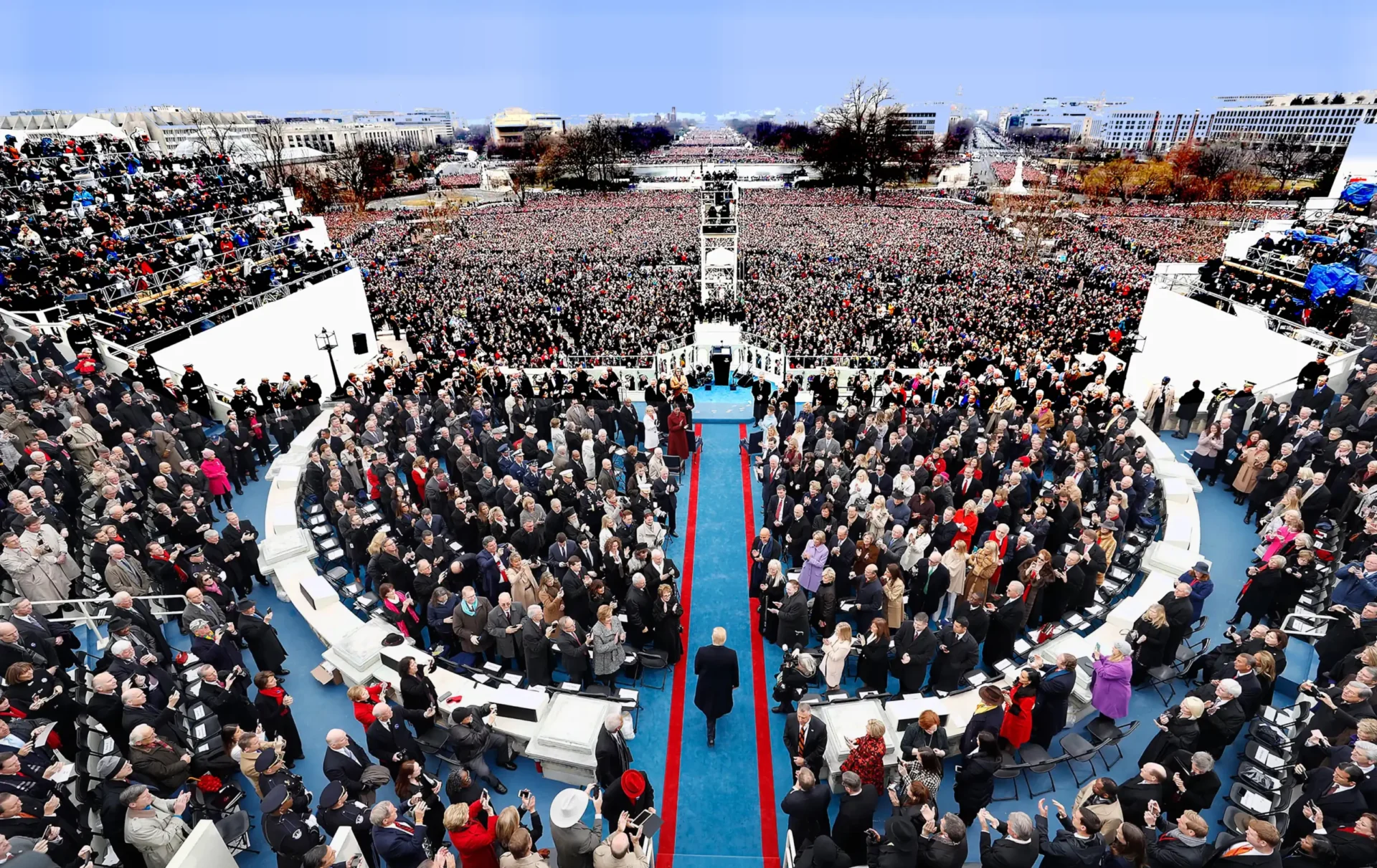 An image of the 2024 national mall on inauguration with over 1 million people, it looks like a cold January day.